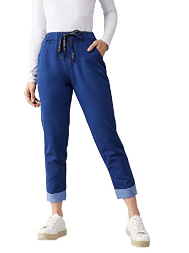 Miss Chase Women's Navy Blue Regular Mid Rise Clean Look Cropped Denim Joggers (MCAW21DEN06-28-71-30,Blue,30)