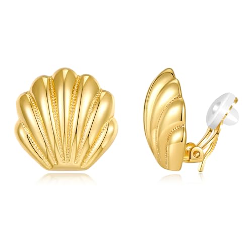 Aretes Clip On Chapados en Oro con Diseño de Concha