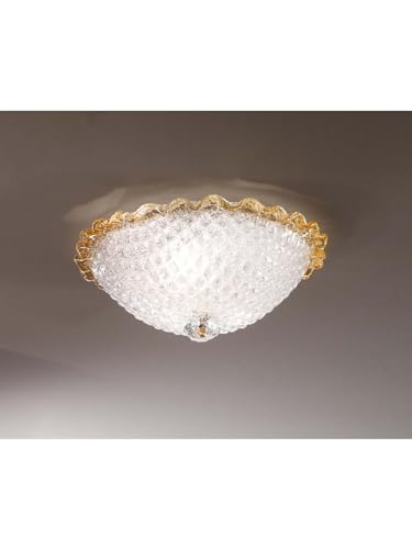 Generico Plafoniera da soffitto classica in vetro murano granigliato ambra a 1 luce DP221 per camera da letto, salotto, soggiorno, sala da pranzo, cameretta, corridoio.