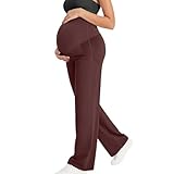 Pantalones de Maternidad para Mujer Cintura Alta Elástica Pantalones Deportivos de Pernera Ancho Recta para Embarazo Suaves Cómodos Pantalon Yoga con Bolsillos Casual Elástico Legging Push Up