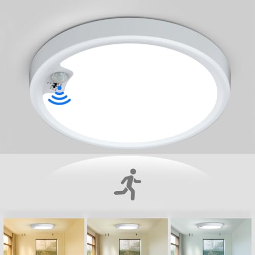 Ceiling Light with Motion Sensor Wired, Motion Sensor Activated Light Indoor, 18W, 1600LM, 8 Inch, Auto On/Off Flush Mount LED Ceiling Light for Closet Hallway Pantry Laundry Garage Bathroom Porch