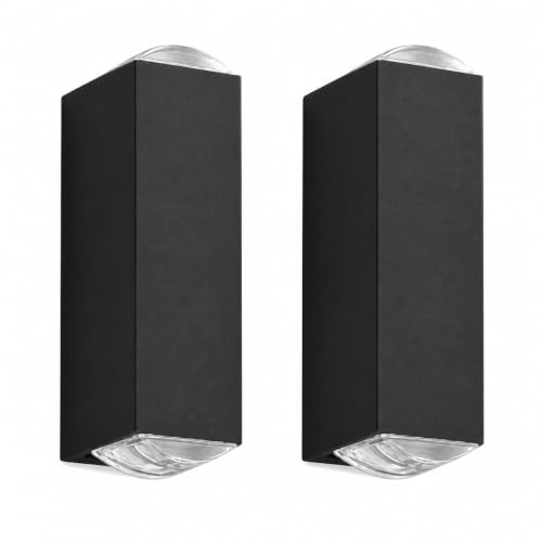 Image of 2-Pack LED Outdoor Wall Lights, 20W Total, 3000K, IP65, Black | 2-Pack Modern Wall Lights with Warm Up-and-Down Beams, Integrated LED, IP65 Protection and Aluminum Bodies