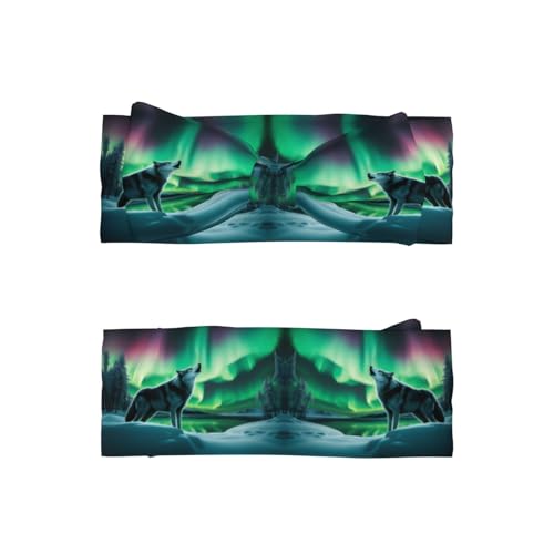 Wolves Howl in the Northern Lights Picture Baby Bow Headband Super Stretchy Soft Bows Hair Accessories for Newborn Infants Toddlers Kids Girls2