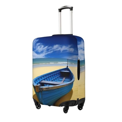 Blue sky yellow beach boat Luggage Cover Washable Suitcase Covers Tsa Approved Elastic Spandex Suitcase Protector Anti-Scratch Travel Baggage Cover Fit 18-32 Inch Luggage2