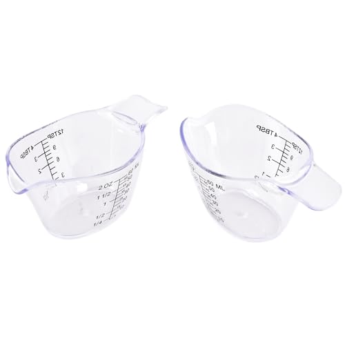 2 Pack Small Measuring Cups, 2oz/60ml Mini Measuring Cup with tsp/Tbsp/oz/ml Markings, Clear Easy-Read Scale for Kitchen, Resin, DIY, Beauty Mixing (2)