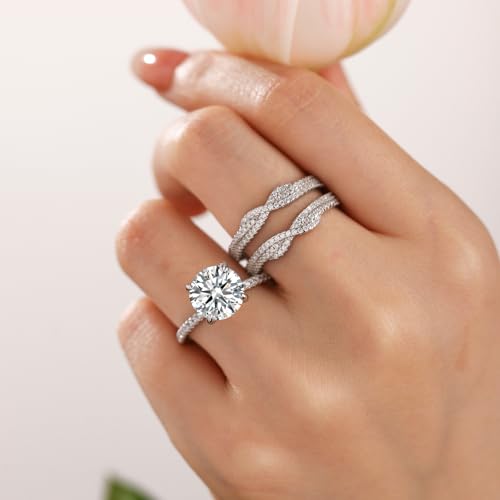 4CT Vintage Wedding Ring Guard Enhancers Engagement Rings Set for Women Round Cut 925 Sterling Silver Size 5-104