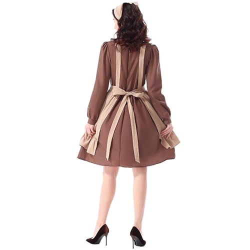 Vestido colonial de flores con delantal y capó ajustable estilo pradera 5