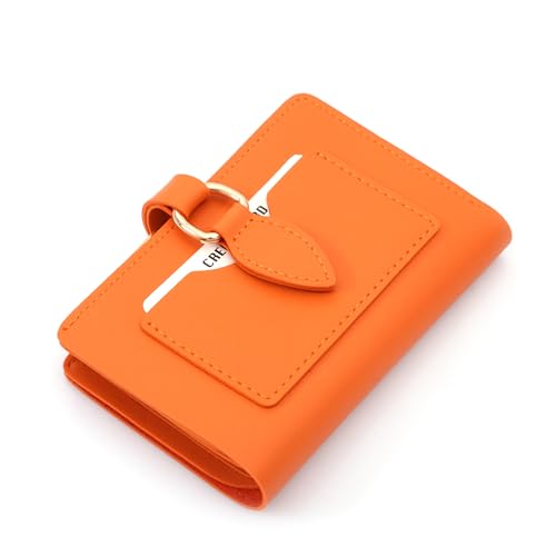 Glume Small Women Wallet Trifold Leather Mini Purse with Zipper, Credit Card Holder with ID Window Ladies (Orange)