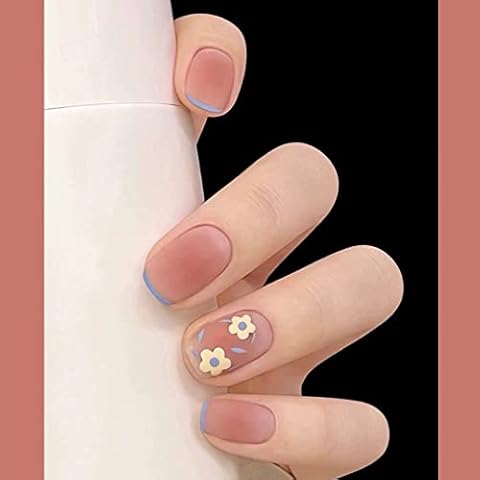 Magrace Press on Nails Short Square Fake Nails Medium French Tips False Nails Glossy with Glitter 24 Pcs Cute Stick on Nails for Women (A-26) Cover