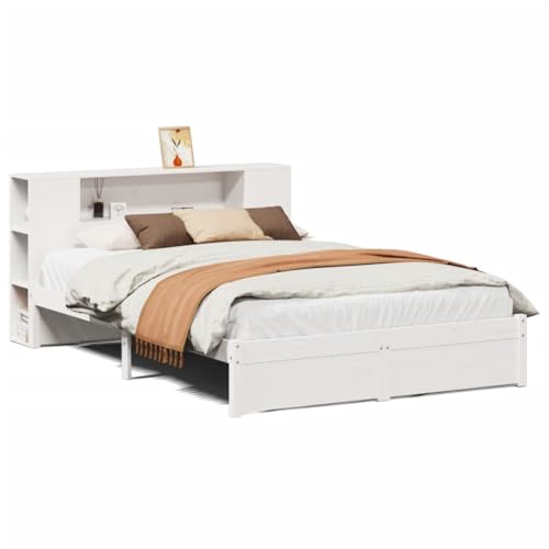 Kangmusi 3322358 - Cama de madera maciza con estante sin colchón (120 x 200 cm, pino), color blanco