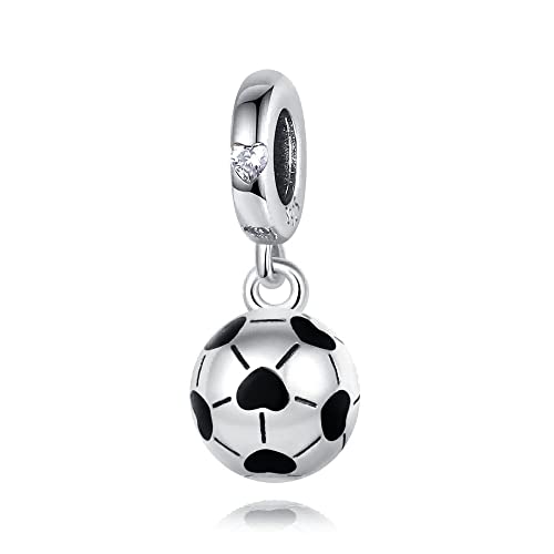 Csenyuer Football Dangle Bead Charm 925 Sterling Silver Pendant,Jewellery Beads Gifts for Women Bracelet Necklace