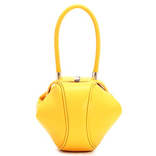 Mn&Sue Fashion Designer Women's Genuine Leather Top Handle Handbag Evening Bag Party Prom Wedding Purse (Small, Yellow) #TOP4