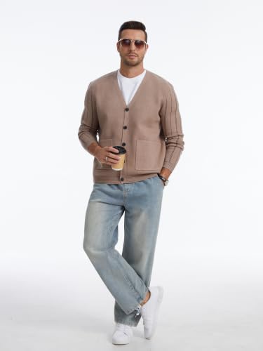 Image of Men's Cardigan Sweater Button Front V-Neck Long Sleeve Knit Sweaters