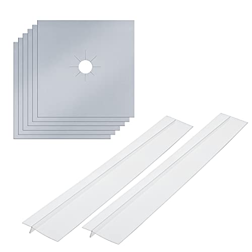 Stove Burner Covers, MSDADA Gas Stove Protectors (6 Pcs, 10.6" x 10.6") with 2 Pcs 21â€ Stove Gap Covers, 0.2 mm Double Thickness, Reusable, Non-Stick, Easy to Clean