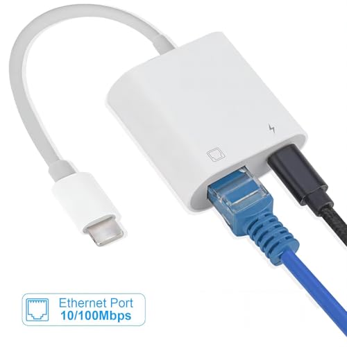 Image of FORIDA Lightning to Ethernet Adapter with Charging Port, 2-in-1 RJ45 LAN Network Adapter for iPhone, iPad & iPod, 100Mbps Wired Ethernet, Plug & Play, iOS Compatible