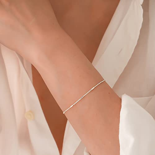 Image of Womens Dainty Gold Chain Bracelet,Simple Layered Chain Bracelets,Beaded Turquoise Bracelet,Charm Crystal Bar,Heart,Karma,Triangle,Pearl Bracelets for Women