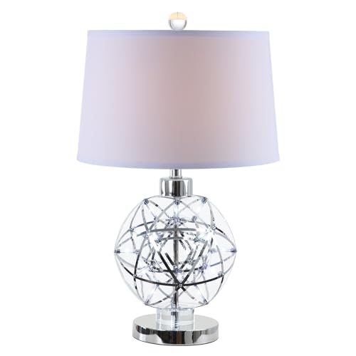 Benjara BM309010 25 in. Cue Accent Round Base Table Lamp with Empire Fabric Shade Nickel Silver & White