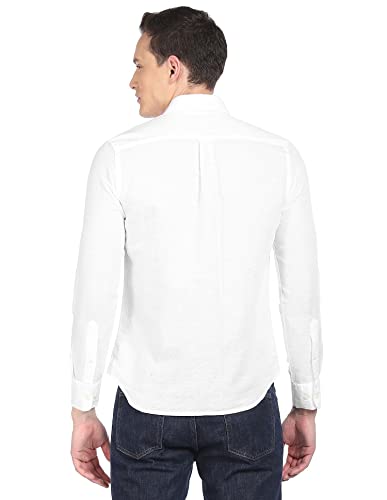 Image of U.S. Polo ASSN. Men's Solid Cotton Linen Tailored Fit Spread Collar Casual Shirt