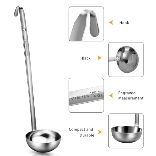 meekoo 3 Pieces Stainless Steel Ladle Soup Handle Ladle with Pouring Rim for Kitchen Cooking Soup Sauce(6 oz)