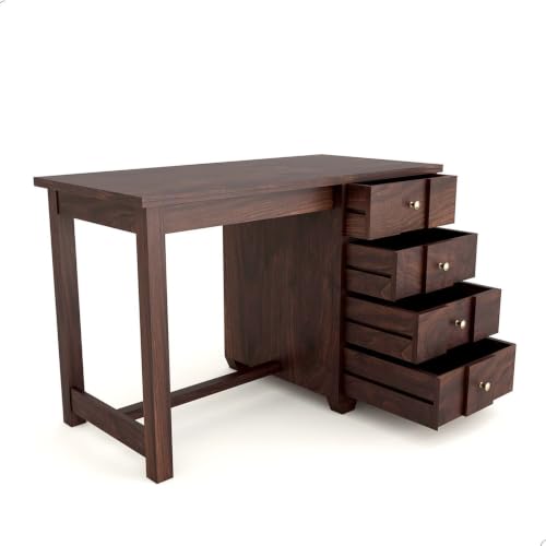 Image of Solid Sheesham Wooden Study Table & Desk with Drawer for Office and Home | Computer Laptop Table | Reading & Writing Desk | Laptop Desk (Walnut F)