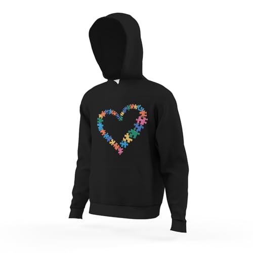 Kids Retro Autism Awareness Love Heart Puzzle Piece Vintage Boys Girls Lightweight Kangaroo Pocket Hoodies4