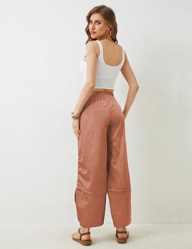 Women's Lounge Wide Leg Pants with Pockets - Corduroy Elastic Waist Plus Size Casual Baggy Barrel Pant 2025 Fall4