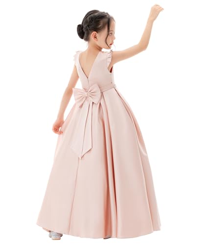 ekidsbridal Satin V-Back Flower Girl Dresses with Rhinestone Wedding Toddler Gown 3263