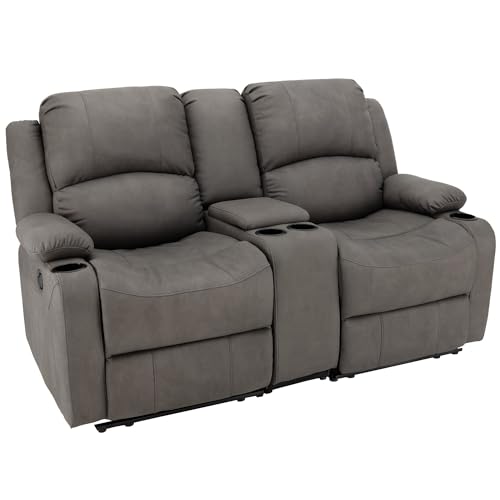 Camper Comfort 68" Wall Hugger Reclining | RV Theater Seats | Double Recliner RV Sofa & Console | RV Couch | RV Theater Seating | RV Furniture (Manual, Slate)