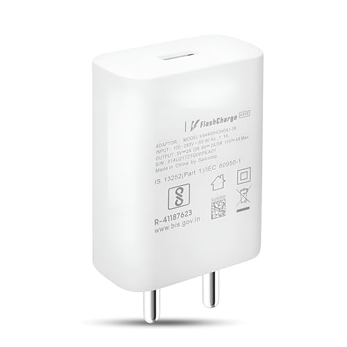 Image of 44W Type C Flash Charger Adapter | Compatible with V40e /V40 /V40 Pro /Y300 5G /Y28e /Y28s /T3 Lite /Y58 /Y200 Pro /V30e /Y18i /Y18 /Y18e /V30 /V30 Pro /V29 & More | Fast Charging USB-C Adapter- White