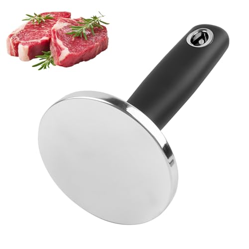 KAYCROWN Meat Pounder Tenderizer, Stainless Steel Kitchen Meat Tenderizer Hammer, Round Chicken Flattener Tool with Comfortable-Grip Rubber Handle for Flattening Cutlets and Tenderizing Meat