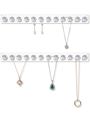 2 Pack Necklace Hangers Acrylic Necklaces Holder Wall Mounted Jewelry Organizer Hanging with 12 Diamond Shape Hooks, Jewelry Hangers for Necklace, Gift for Girls Women