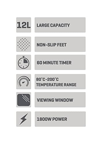 Daewoo Manual Air Fryer, Accessories Included, Rotisserie Stick And 3 Trays For Cooking, Bake, Roast And More With Viewing Window, 60 Minute Timer, Promotes Healthy Eating, Family Sized, 12 Litres