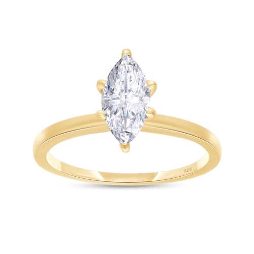 AFFY Solitaire Engagement Ring For Women, Marquise Cut Cubic Zirconia or Moissanite Diamond Wedding Ring 14k Gold Over Sterling Silver & 10k Solid Gold Jewelry Gift for Her (0.50 to 1.00 CT)