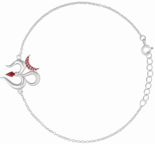 Image of Meenakari Pure 925 Sterling Silver Om chain Bracelet /Rakhi set with Roli Chawal and Rakshabandhan Greeting Card For Brother /Men /Unisex