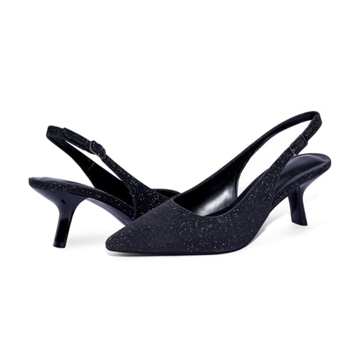 Elisabet Tang Women's Pumps 2.4 Inch Slingback Kitten Heels Closed Pointed Toe Low Heels for Bridal Dress Wedding Pumps Shoes