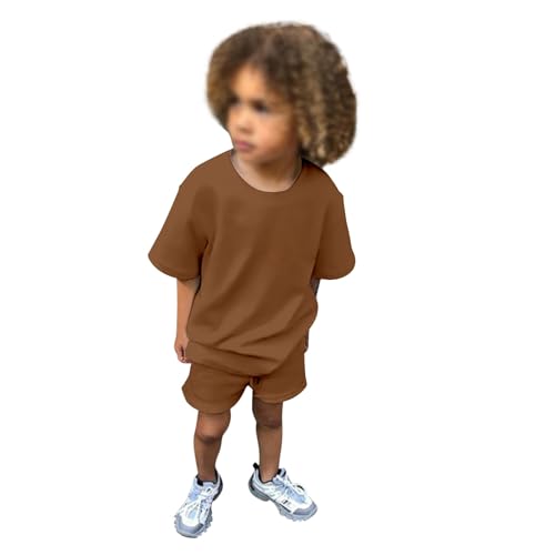 Generisch Conjunto de 2 piezas para niños pequeños y bebés, 2 piezas, traje de verano, camiseta de manga corta con pantalones cortos, juego de dos piezas para niños, marrón, 10-11 años
