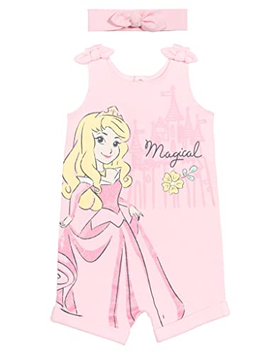 Image of Disney Princess Rapunzel Ariel Belle Jasmine Aurora Baby Girls Snap Romper and Headband Newborn to Toddler