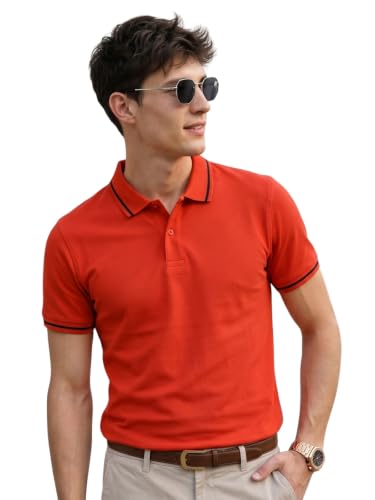 Image of Veirdo Pure Cotton Half Sleeves Regular Fit Plain Solid Classic Polo Colored Collar T-Shirt for Men (Colors: Olive, Maroon, Navy, Black, Green & Orange)