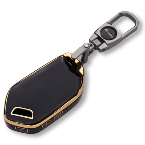 Image of KEYCEPT Gold Line TPU Key Cover Compatible with Kia Syros, EV6, EV9 4 Button smart Key with Keychain (Type 2, Black)