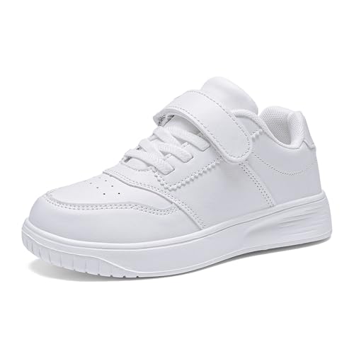 KKTOTO Kinder Schuhe Turnschuhe Leicht Kinderschuhe Jungen Hallenturnschuhe Mädchen Klettverschluß Sportschuhe Laufschuhe Weiß 37