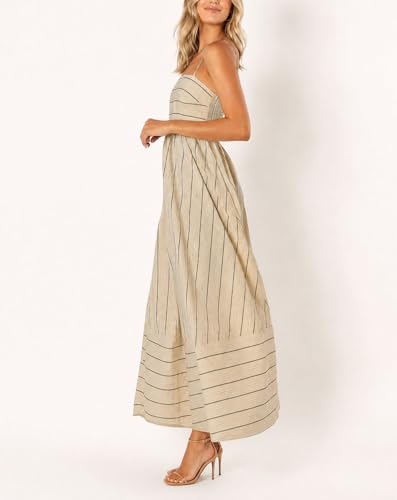 Image of chouyatou Women's Striped Back Smocked Maxi Dress Sexy Spaghetti Strap Cut Out Flowy Swing Long Dress