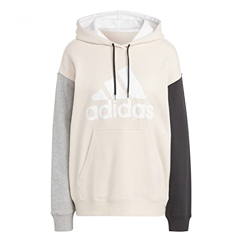 adidas Femme Essentials Big Logo Oversized French Terry Hoodie, Wonder Quartz/White/Black/Medium Grey Heather, XS adidas Femme Essentials Big Logo Oversized French Terry Hoodie, Wonder Quartz/White/Black/Medium Grey Heather, XS
