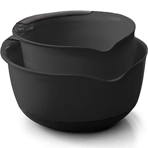 Gorilla Grip Mixing Bowls Set of 2 Slip Resistant Bottom Includes 5 Qt and 3 Quart Nested Bowl Perfect for the Dishwasher Grip Handle for Easy Mix and Pour Baking and Cooking 2 Piece Set Black