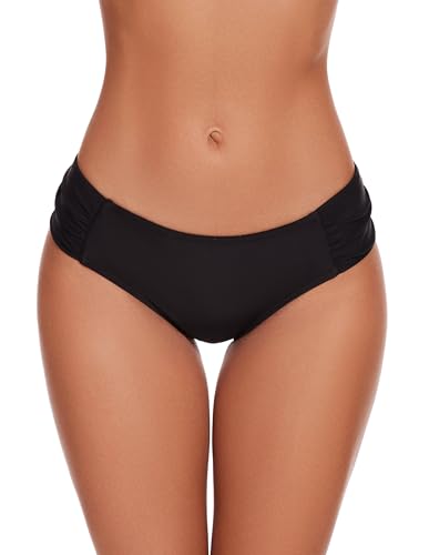 Bikini Bottoms for Women, Black Bathing Suit Bottoms,Low Waisted Full Coverage Swimsuit Bottoms2