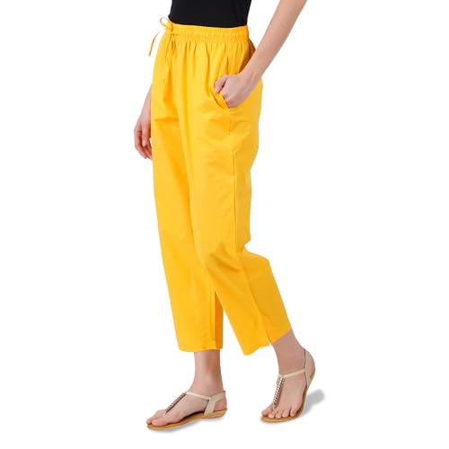Image of Happy Bunny Parallel Pants for Women 100% Cotton Ankle Length Trousers Regular Fit with Elastic Drawstring Stylish & Pockets Casual Formal Wear for Office & Home
