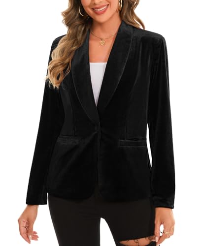 MINTLIMIT Women's Velvet Blazers Long Sleeve Shawl Lapel One Button Front Spring Fall Lightweight Blazer Jacket with Pockets2