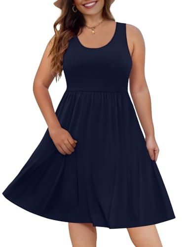 Image of DB MOON Womens 2026 Plus Size Tank Dresses Sleeveless Knee Length Sundress with Pockets