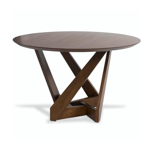 Image of Solid Mango Wood Round Dining Table, Walnut Finish, 120cm Diameter x 75cm Height, X-Base Design