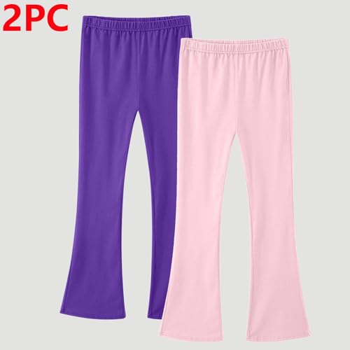 2 Pack Girl's Leggings High Waisted Flare Pants Yoga Bootcut Pants Solid Color Comfort Full Length Bell Bottoms2