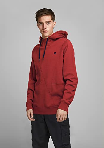 JACK & JONES Herren JJEPINN Sweat Hood NOOS 12116490, Red Dahlia/Navy Blazer, XS – Ansicht 3